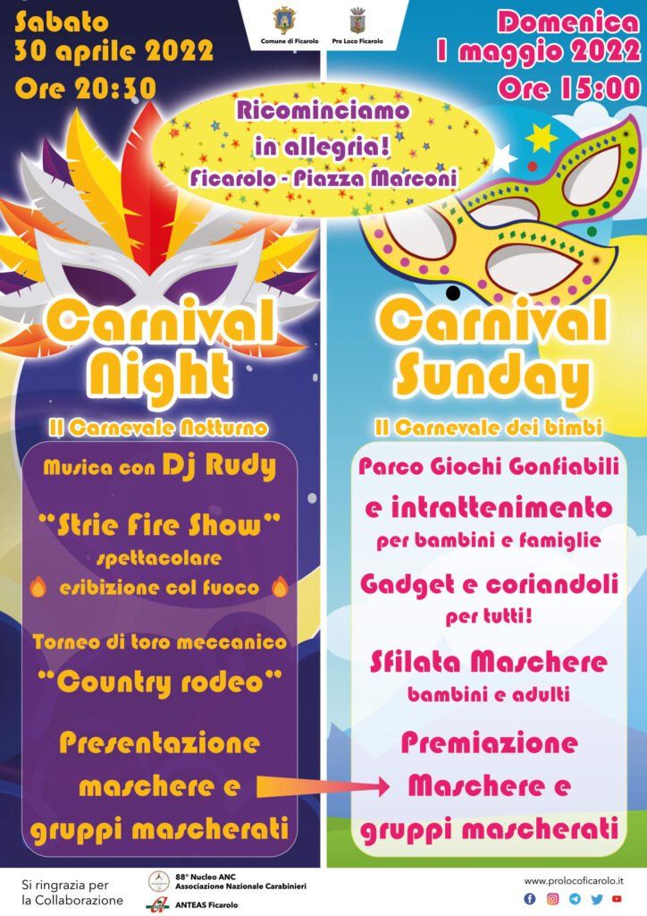 carnevale di ficarolo,2022,carnevale notturno,30 aprile,1 maggio