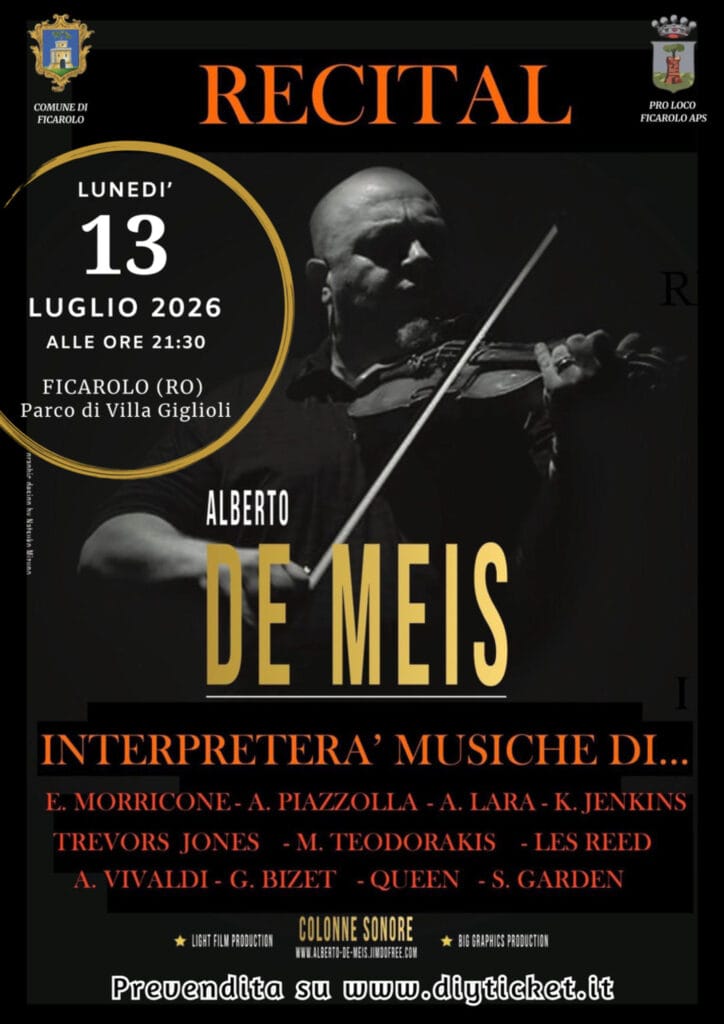 Alberto De Meis in concerto per la Fiera di Ficarolo 2026: 71ª Fiera della Beata Vergine Carmine