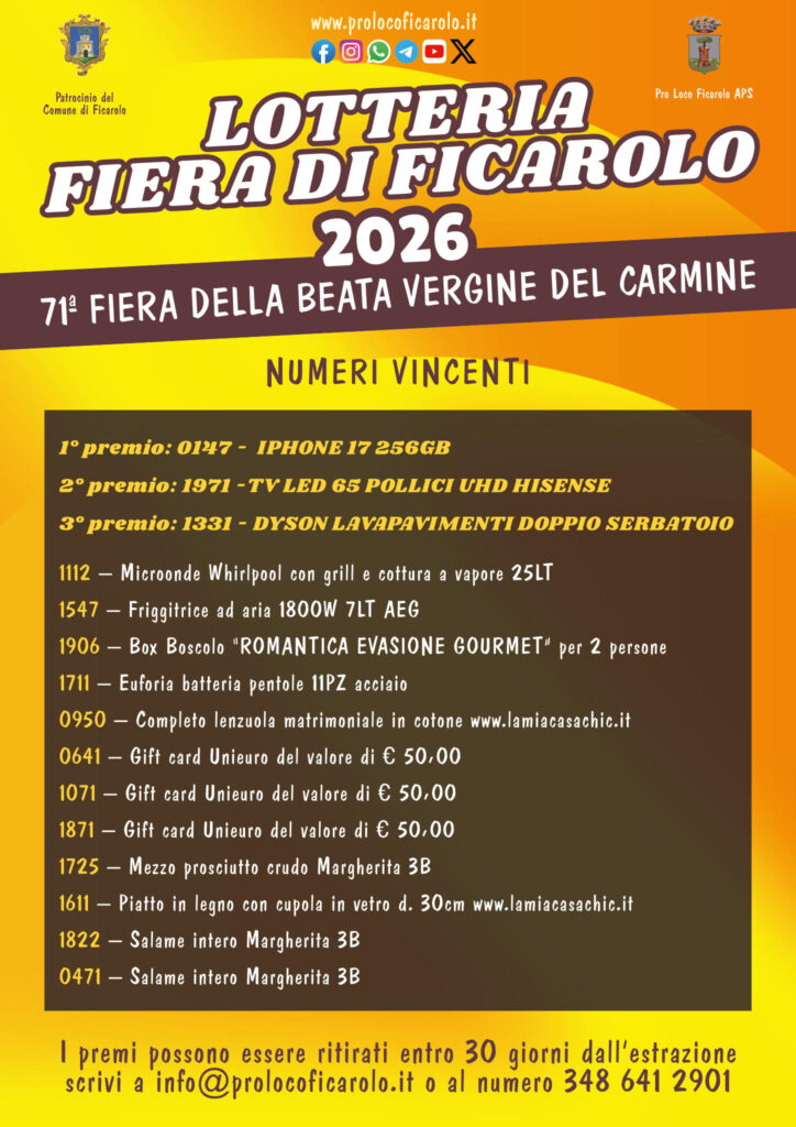 elenco premi lotteria @ fiera di ficarolo 2026